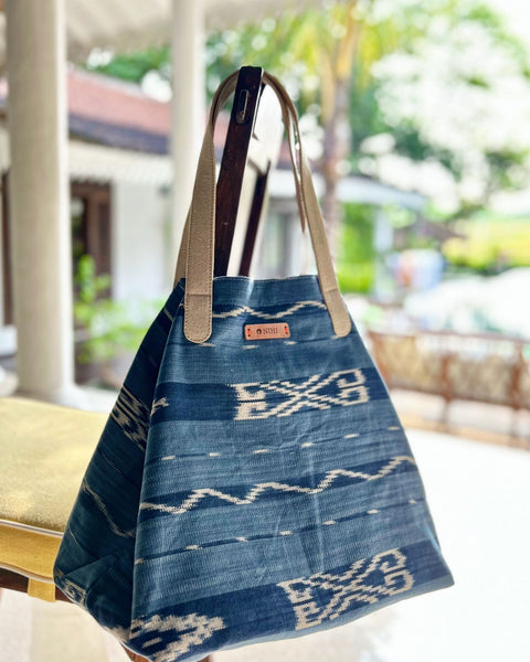 Sumba Ikat Triangle Tote in Blue