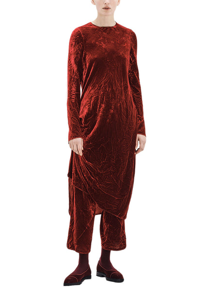 Ms MIN Velvet Asymmetrical Straight Dress (Dark Red)